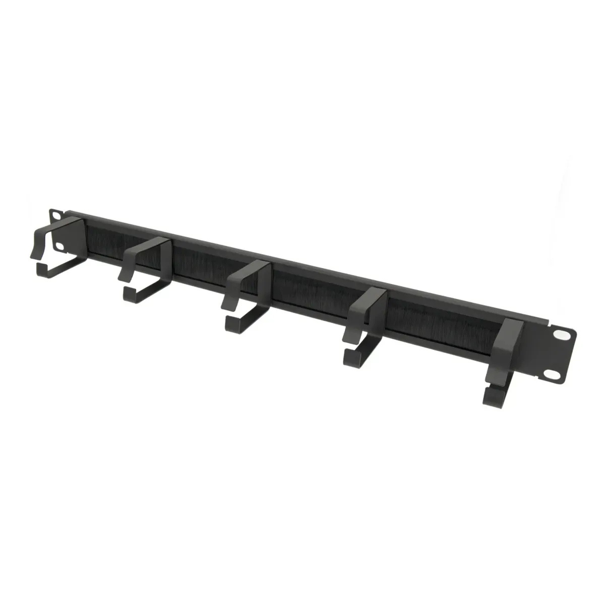 Organizador horizontal de cables de acero con cepillo y 5 anillos en forma D, 1U, una cara, para 19"