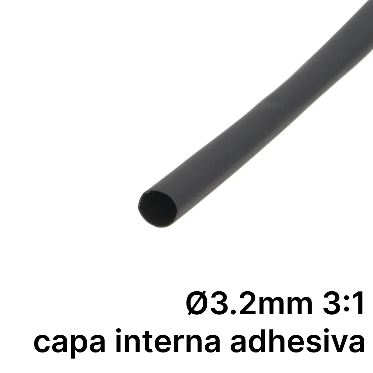 Pack de corte [1.2m] DUAL WALL ADHESIVE de tubo termorretráctil 3:1 Ø3.2mm negro – Poliolefina libre de halógeno e ignífugo [x25]