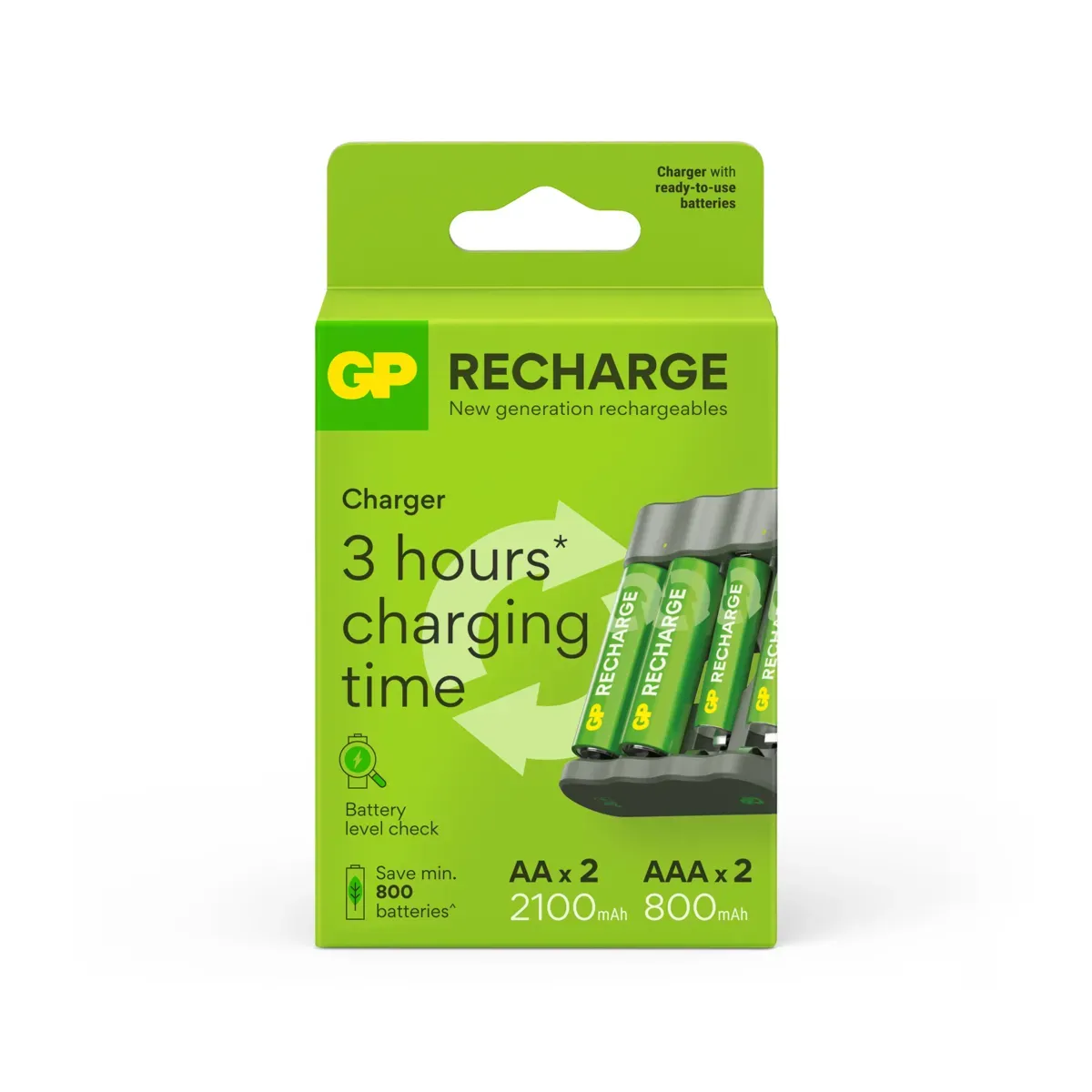 Cargador de 4 canales + 2 pilas AA recargables ReCyKo 2100mAh +  2 pilas AAA recargables ReCyKo 800mAh