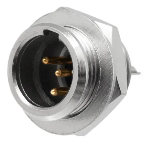 Conector Mini XLR Macho 4P para Chasis roscado