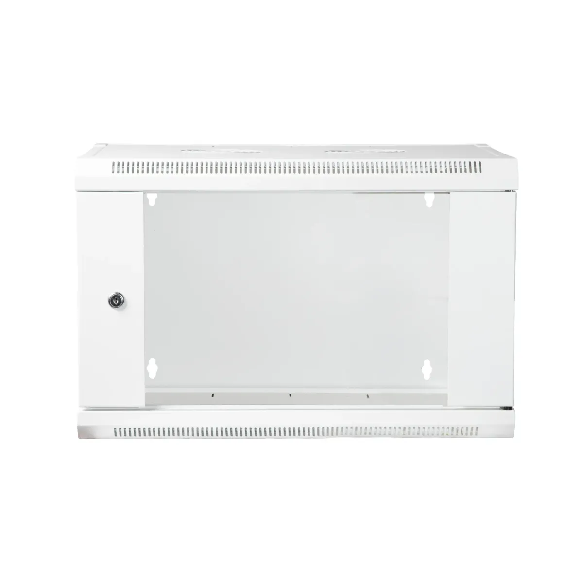 19" Armario rack 6U, Ancho:570mm, Fondo:450mm, Puerta Cristal con perforado hexágono, blanco