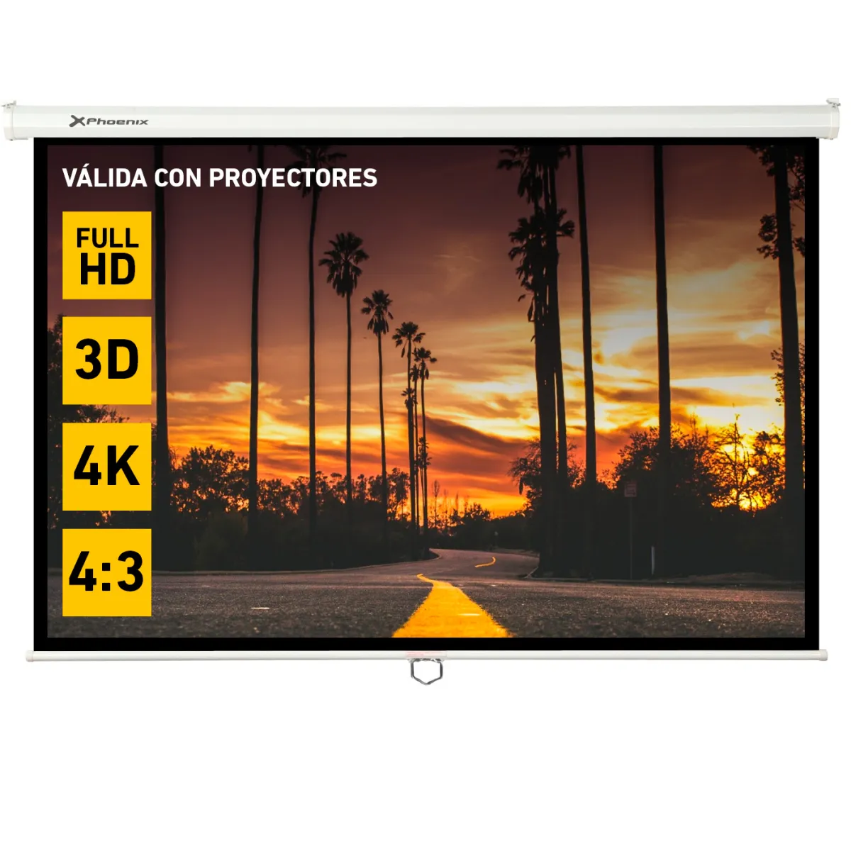 Pantalla manual videoproyector pared y techo phoenix 100´´ ratio 4:3 - 16:9 2m x 1.5m posicion ajustable - carcasa blanca - tela super resistente