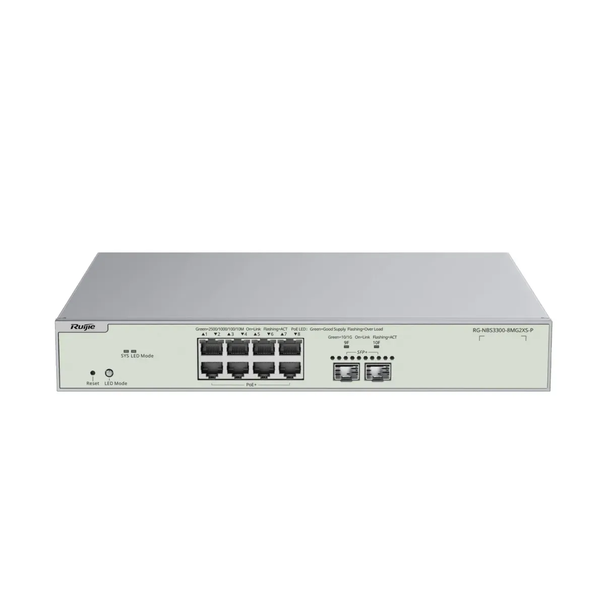 Reyee Switch PoE Cloud Capa 2 - 8 x RJ45 2.5Gbps PoE+ + 2 x 10Gbps SFP+ - Máximo 240W