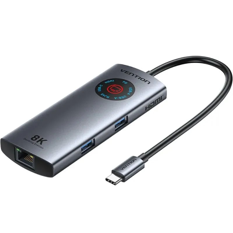 Docking USB Tipo-C Vention TQZHB/ RJ45/ 2xUSB/ 1xUSB Tipo-C/ 1xHDMI/ 1xUSB Tipo-C PD/ Gris