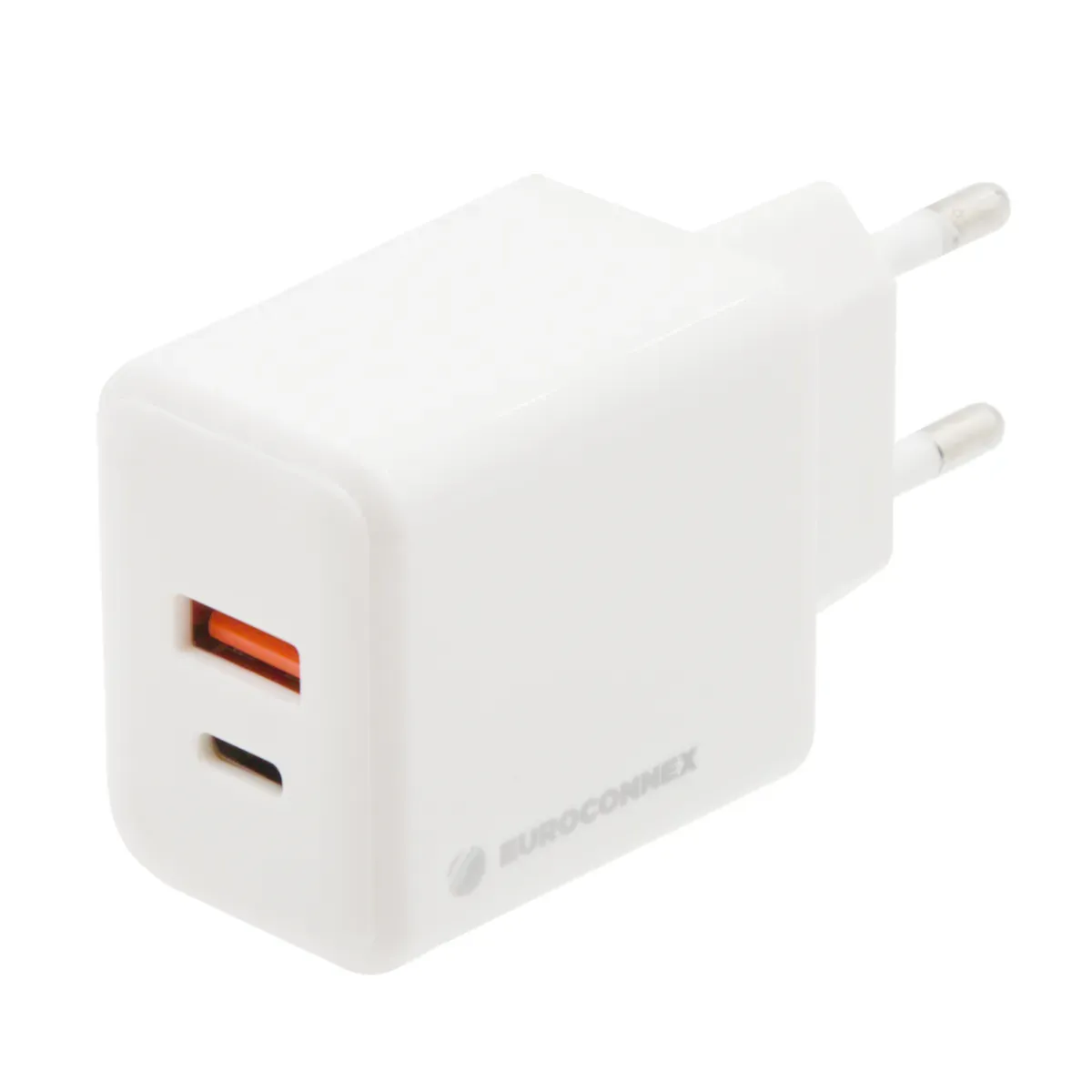Cargador Rápido GaN de 20W con Doble Puerto, Blanco | USB-C PD3.0 y USB-A QC3.0 con PPS