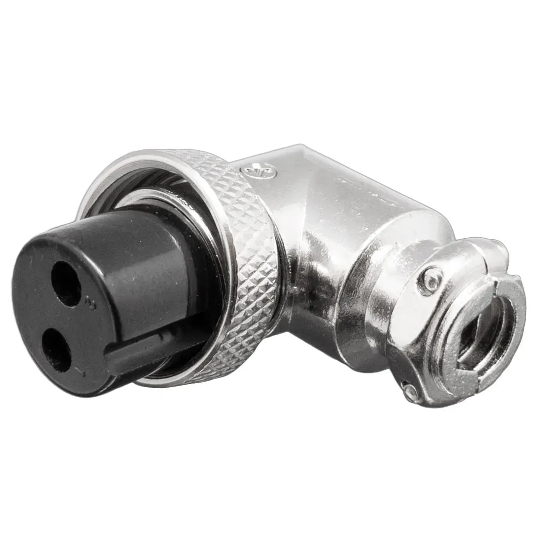 Conector aéreo GX16 hembra 2 pines, acodado 90°