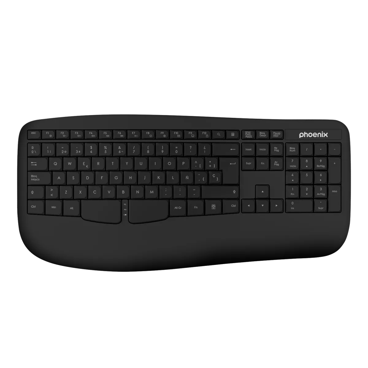 Phoenix k201 teclado ergonomico inalambrico 2.4ghz negro