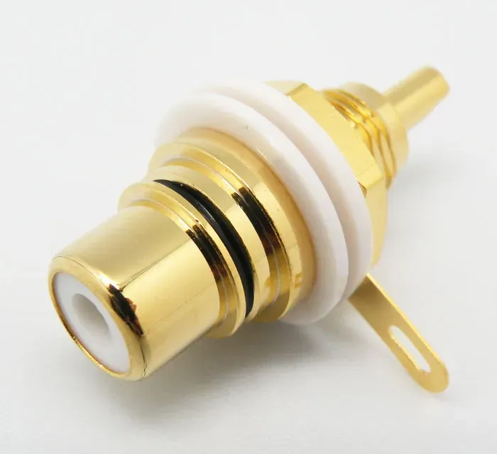 RCA Hembra Chasis Dorado, PTFE, Negro
