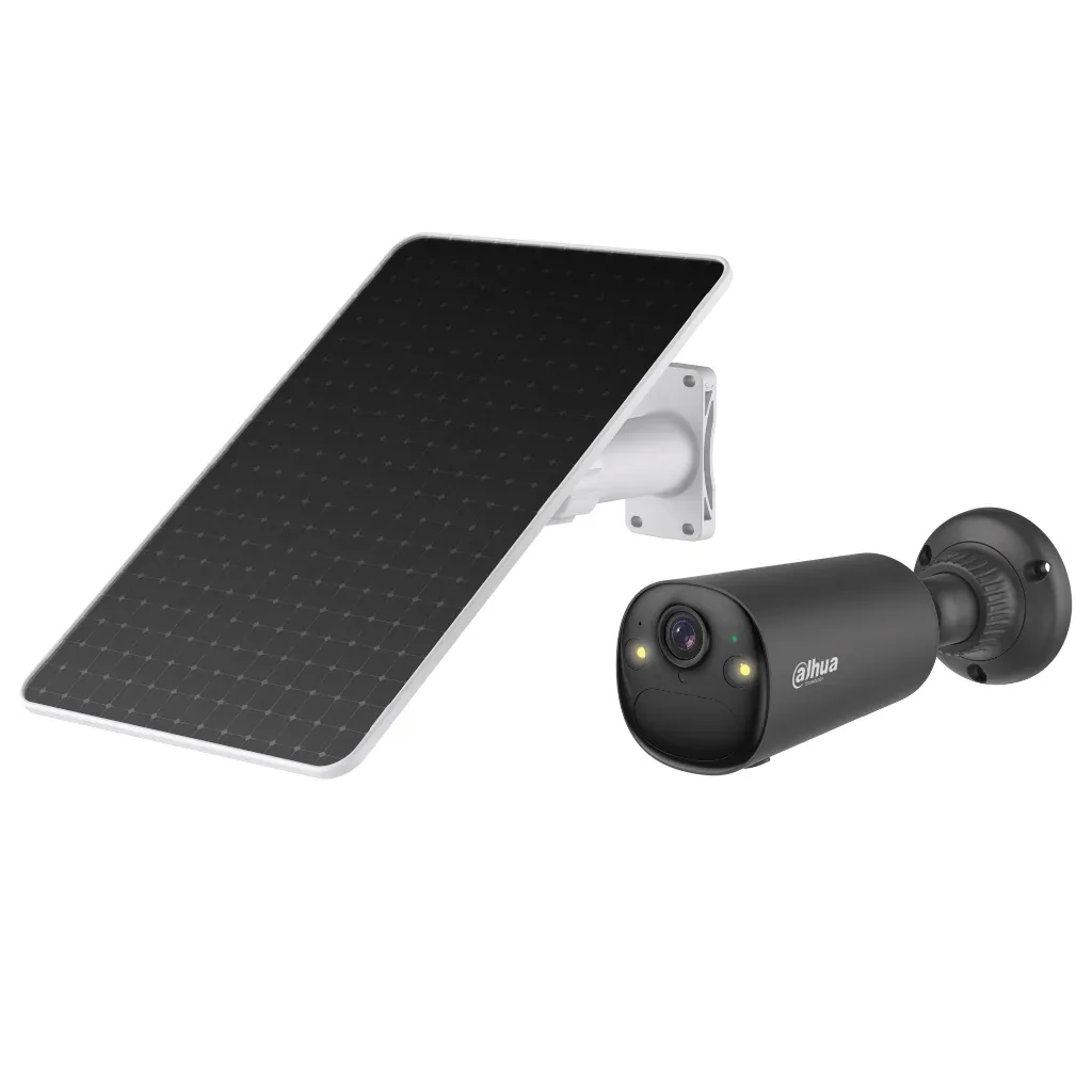 Tubular IP H265 4M Iluminación Dual LED20m/IR15m 2.1mm IP66 PIR MIC/Altavoz WiFi AI color negro con batería + Panel Solar