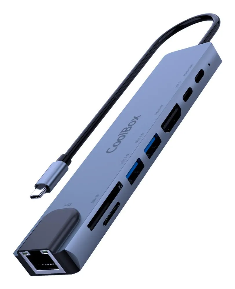 Minidock coolbox c81 aluminio usb - c a hdmi 4k - 2xusb - a - pd 100w - usb - c - sd - microsd - rj45