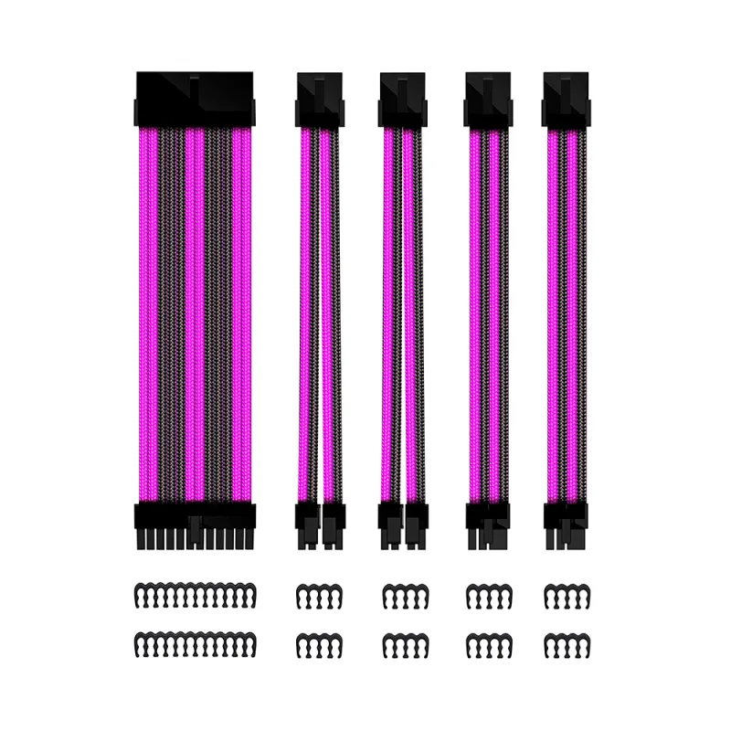 Kit de extensores de cables para fuente ATX Phoenix de 30 cm, 24 pines, 4+4 y 6+2, negro y morado