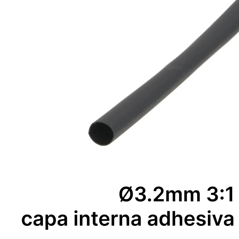 Pack de corte [1.2m] DUAL WALL ADHESIVE de tubo termorretráctil 3:1 Ø3.2mm negro – Poliolefina libre de halógeno e ignífugo [x25]