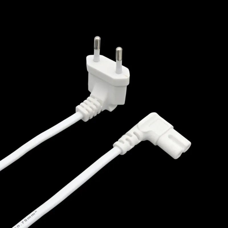 Cable de Alimentación EU 3m | Conector Euro Tipo C (CEE7/16) en Ángulo Recto a C7 | 2 Hilos 0.75mm² | Blanco