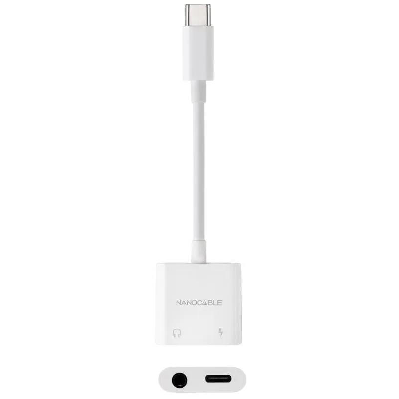 Adaptador Audio Nanocable 10.24.1206/ USB Tipo-C Macho - Jack 3.5 Hembra/ USB Tipo-C Hembra/ Blanco
