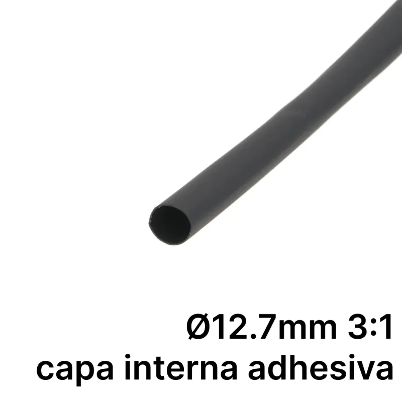 Pack de corte [1.2m] DUAL WALL ADHESIVE de tubo termorretráctil 3:1 Ø12.7mm negro – Poliolefina libre de halógeno e ignífugo [x10]