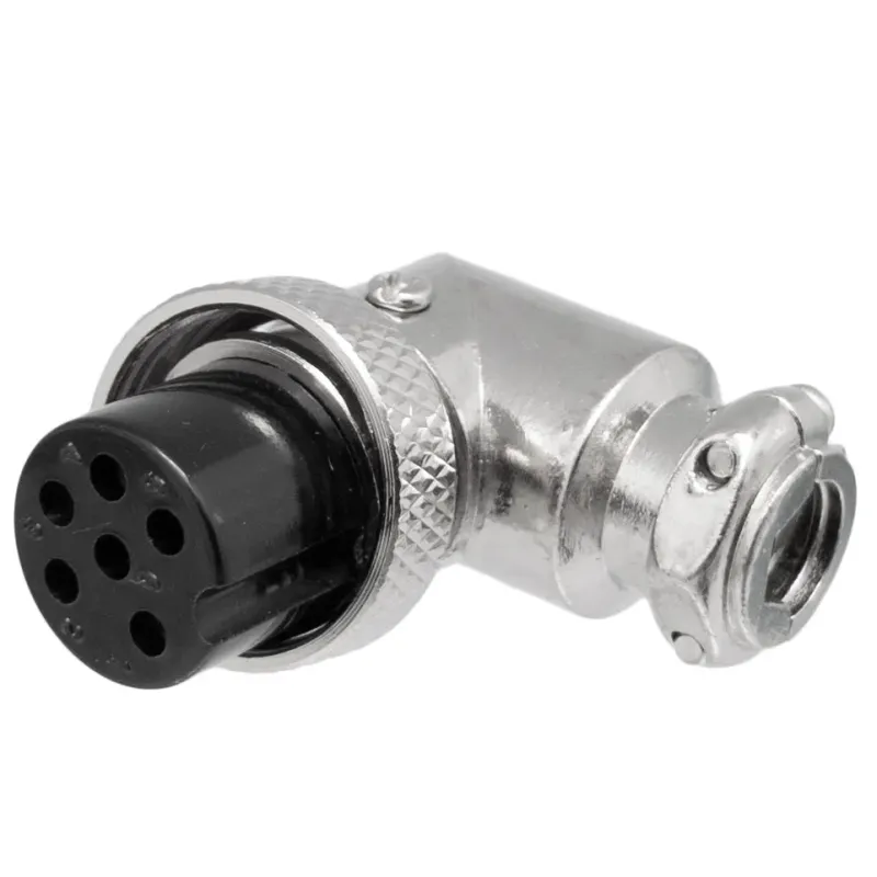 Conector aéreo GX16 hembra 6 pines, acodado 90°