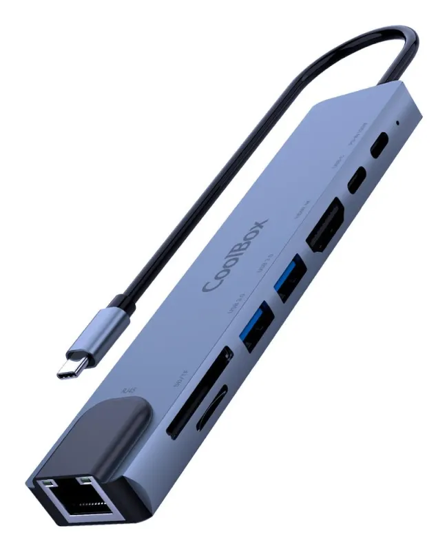 Minidock coolbox c81 aluminio usb - c a hdmi 4k - 2xusb - a - pd 100w - usb - c - sd - microsd - rj45