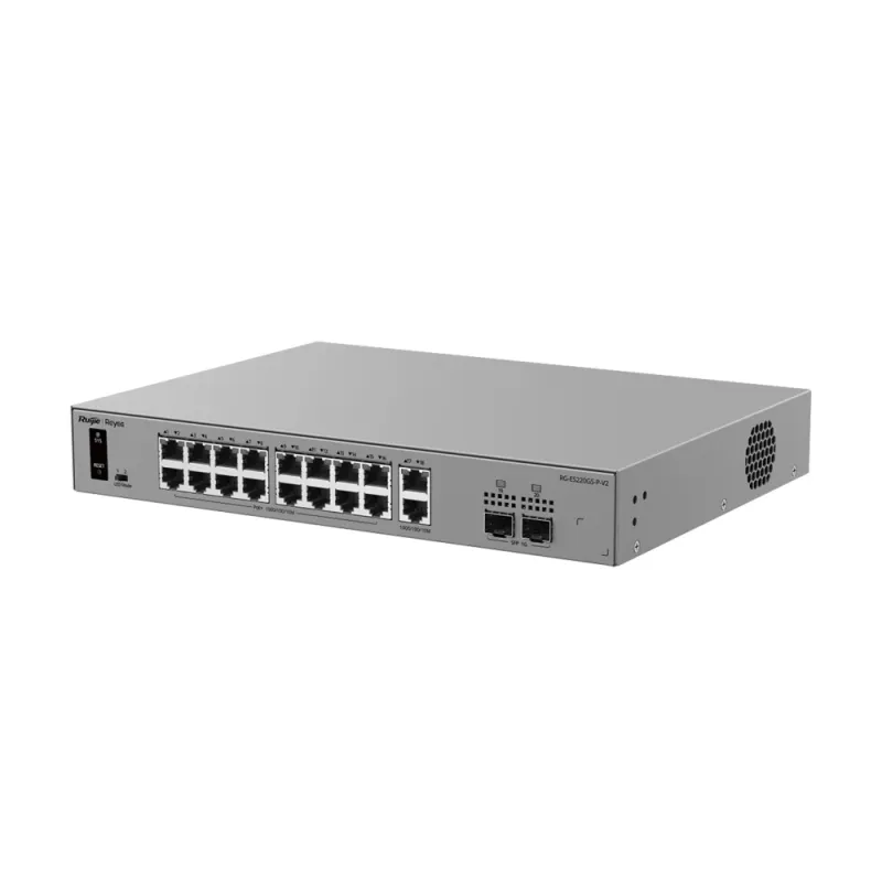 Reyee Switch - 18 x Gigabit RJ45 y 2 x SFP - 16 puertos PoE/PoE+ con presupuesto de 250 W - Función PoE Watchdog y reinicio ininterrumpido - ERPS - Protección hasta 6 kV
