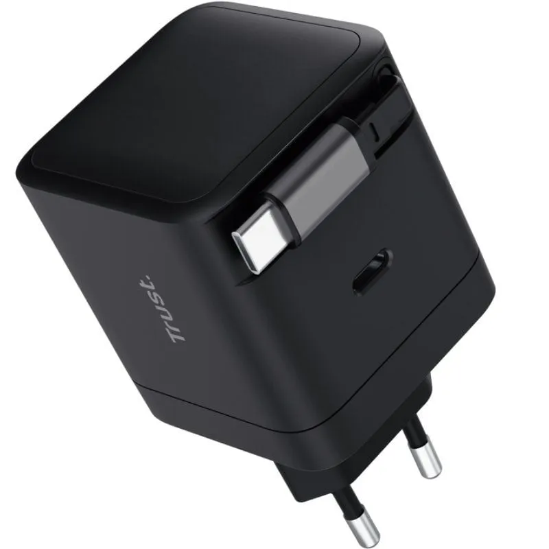 Cargador de Pared Trust Maxo 65W/ 1xUSB Tipo-C/ Incluye Cable USB Tipo-C Retráctil/ 65W