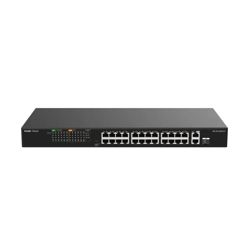 Reyee Switch PoE Sobremesa - 24 RJ45 PoE+ Puertos 10/100Mbps + combo 1RJ45 o 1 SFP Puertos 10/100/1000Mbp - Potencia total 370W