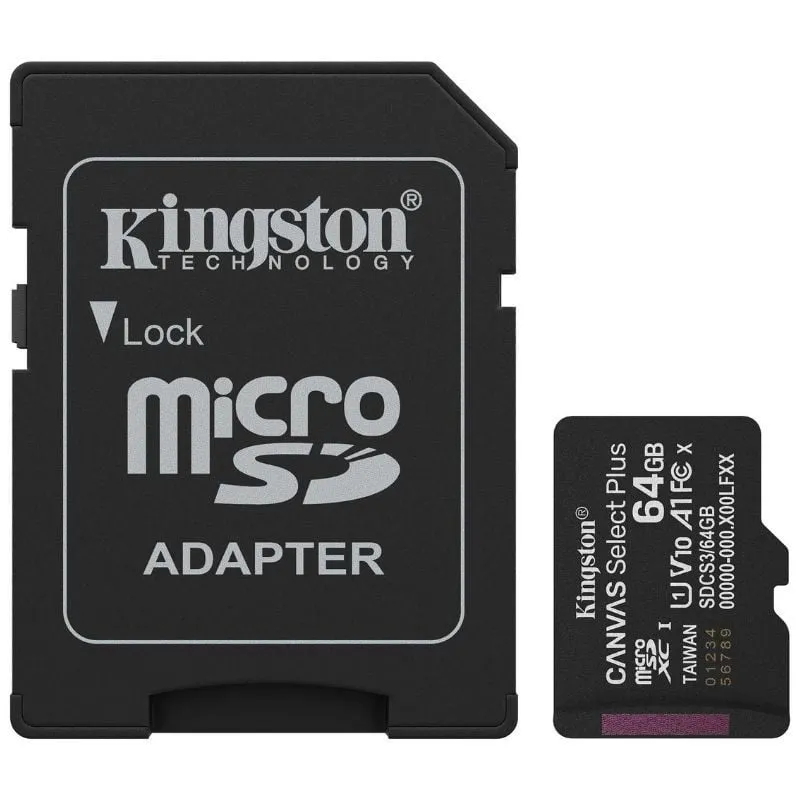 Tarjeta de Memoria Kingston CANVAS Select Plus 64GB microSD XC con Adaptador/ Clase 10/ 100MBs