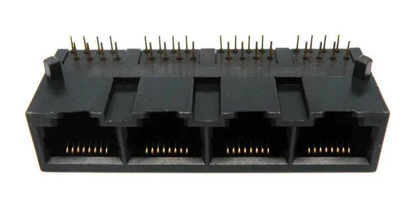Base 4 x RJ45 UTP 50U" (8P8C) para PCB, acodada