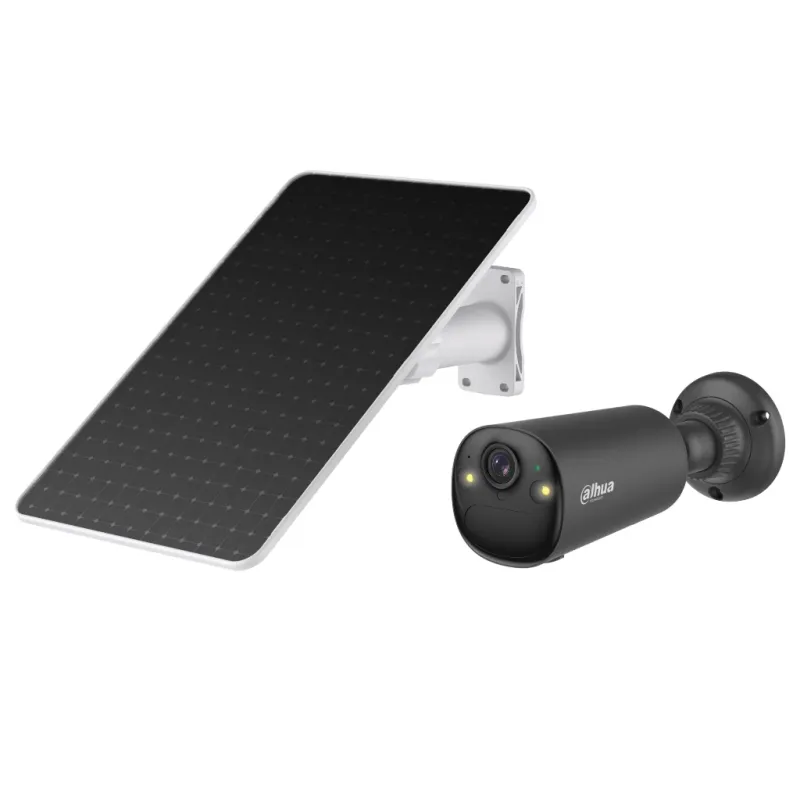Tubular IP H265 4M Iluminación Dual LED20m/IR15m 2.1mm IP66 PIR MIC/Altavoz WiFi AI color negro con batería + Panel Solar