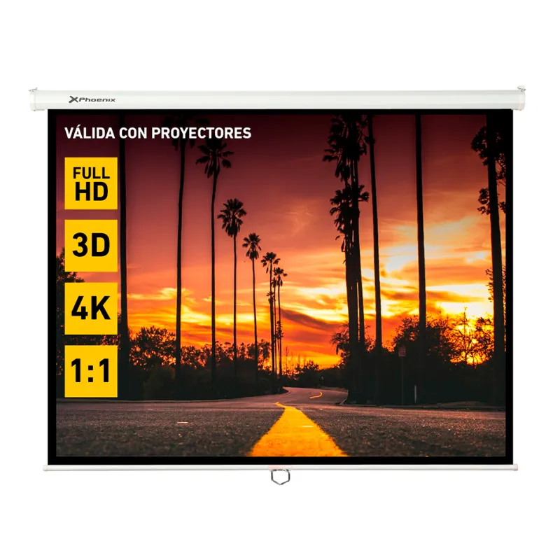 Pantalla manual videoproyector pared y techo phoenix 80´´ 1.4m x 1.4m ratio 1:1 - 16:9 - 4:3 posicion ajustable  - carcasa blanca - tela super resistente
