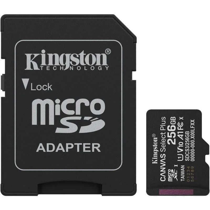 Tarjeta de Memoria Kingston CANVAS Select Plus 256GB microSD XC con Adaptador/ Clase 10/ 150MBs