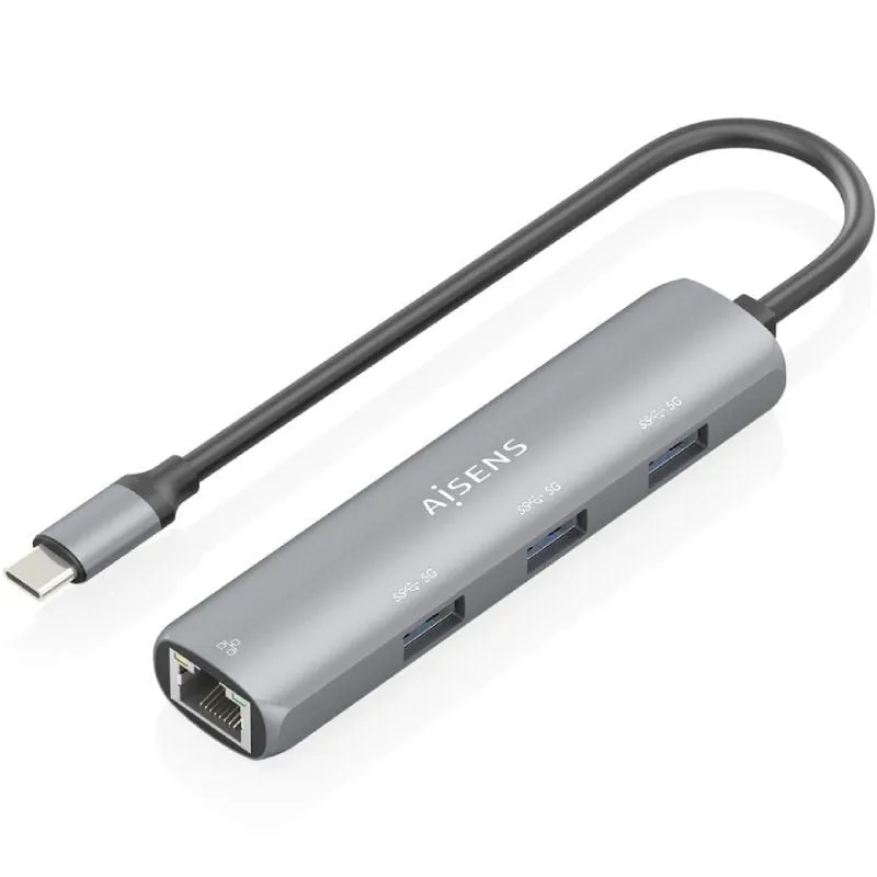 Hub USB Tipo-C Aisens ASUC-4P038-GR/ 3xUSB/ 1xRJ45/ Gris