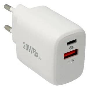 Cargador de pared con USB-C y USB-A 20W, Blanco — imagen 1