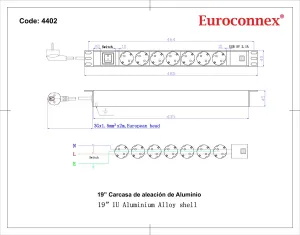 Regleta de 7 Schuko + 2 USB A 19",1.8m, interruptor — imagen 2