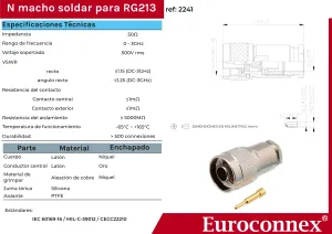 N Macho para RG-213, PTFE — imagen 2