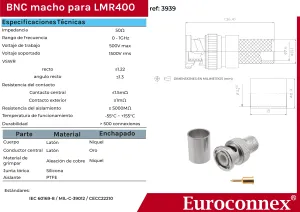 BNC Macho Crimpar para LMR400, PTFE — imagen 2