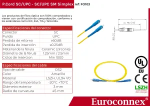Cable de fibra óptica SC/UPC a SC/UPC Monomodo Simplex, 5m — imagen 2