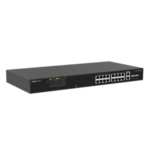 Reyee Switch PoE Sobremesa - Carcasa Metal - Enracable - 16 Puertos RJ45 10/100 Mbps + 2 Uplink Gigabit - 16 Puertos PoE+ 802.3af/at | Potencia total 120W - Plug and Play - Tecnología ahorro de energía — imagen 4