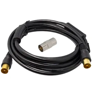 Conjunto cable de antena COAXIAL 1,5m negro con ferritas Macho - Macho y adaptador Hembra - Hembra — imagen 1