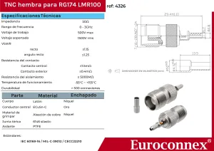 RG174/LMR100, TNC Hembra Crimpar, PTFE — imagen 2
