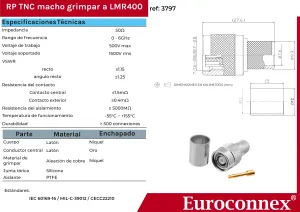 R/P LMR400/RG213, TNC Macho Crimpar, PTFE — imagen 2