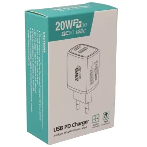 Cargador de pared con USB-C y USB-A 20W, Blanco — imagen 2