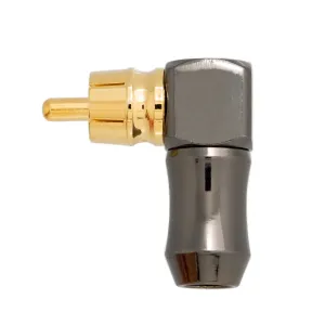 Conector RCA dorado con cuerpo metalico de alta calidad, acodado — imagen 1