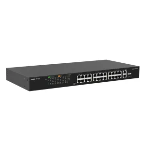 Reyee Switch PoE Enracable - 24 Puertos RJ45 + 1 Uplink RJ45 + 1 SFP Combo - 24 Puertos 10/100Mbps + 2 Puertos 10/100/1000Mbp - 24 Puertos PoE+ 802.3af/at | Potencia total 180W - Aislado de Puertos / Flow Control - Plug and Play — imagen 3