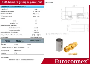 H155, SMA Hembra Crimpar, PTFE — imagen 2