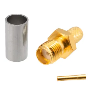 RG58 / LMR200, SMA Hembra Crimpar, Dorado — imagen 1