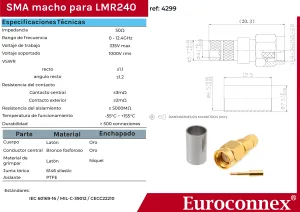 LMR240, SMA Macho Crimpar, Dorado — imagen 2