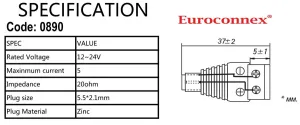 BASE ALIMENTACIÓN CON TORNILLOS, 5.5x2.1mm — imagen 2