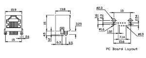 Base RJ45 STP 50U" (8P8C) para PCB, acodada — imagen 2
