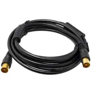 Conjunto cable de antena COAXIAL 2,5m negro con ferritas Macho - Macho y adaptador Hembra - Hembra — imagen 2