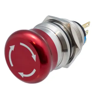 Seta de emergencia 24.5mm, acero inoxidable 19mm DPDT — imagen 1