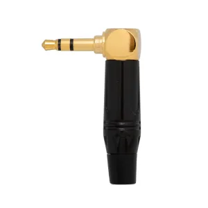 Conector Jack 3.5mm 3cont. dorado acodado  - manguito negro — imagen 1